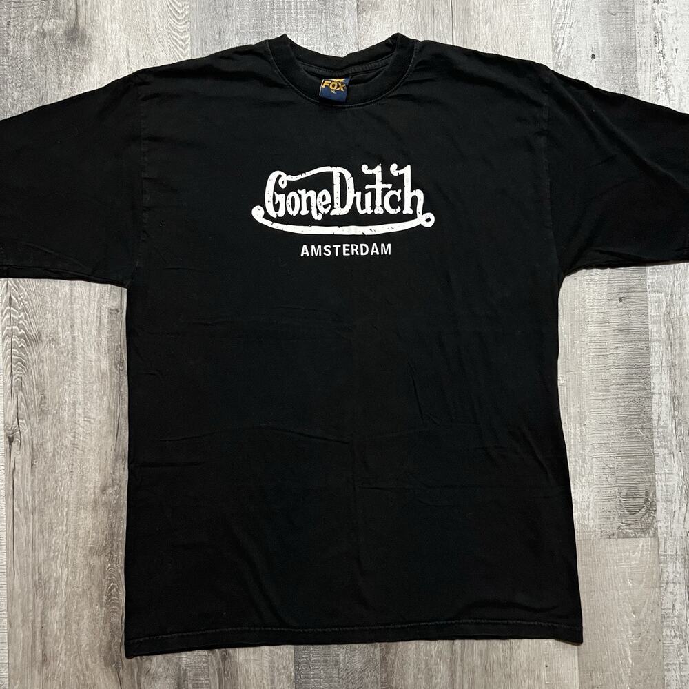 VTG Gone Dutch Amsterdam Black Y2K Netherlands Von Dutch Parody Shirt Sz XL
